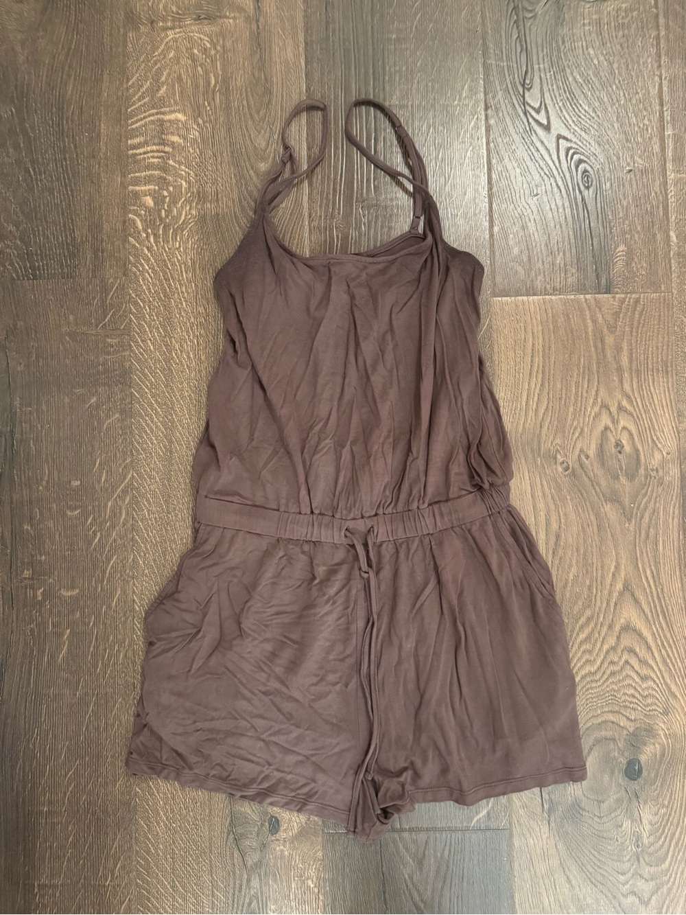 Nuuds Brown Sleep Romper with Drawstring Waist